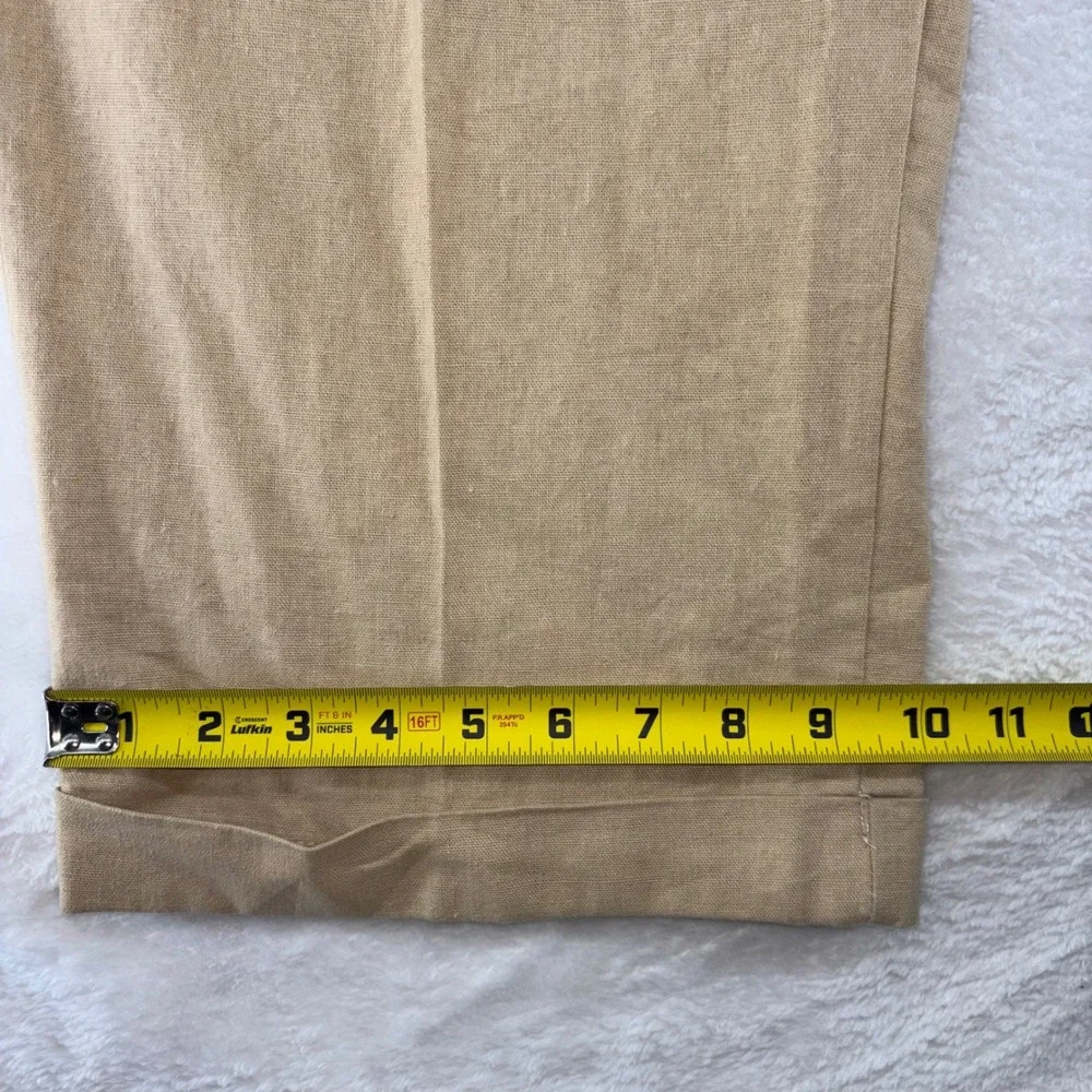 Trust Mens Pleated Linen Blend Dress Pants Tan Beige Cuffed W42 L32 resort wear